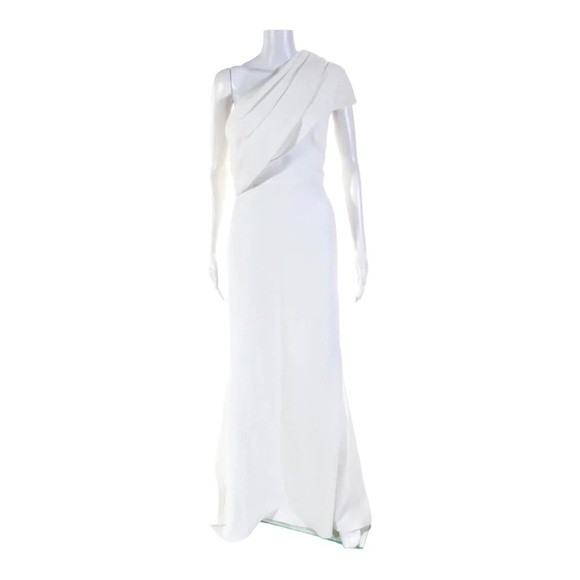 BADGLEY MISCHKA Asymmetric One Shoulder Formal Bridal Gown White Size 6 NWT - Picture 10 of 13